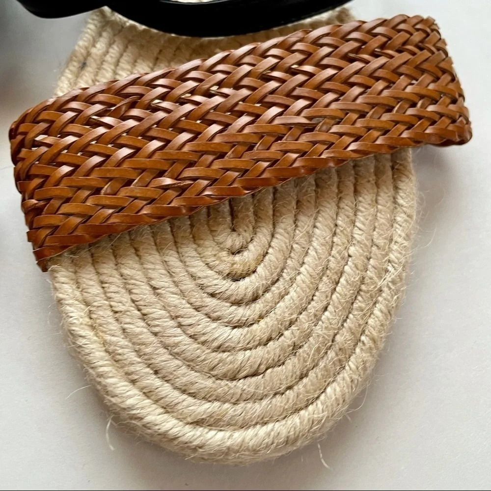 🎯3/$10 Muk Luks Espadrille Bottom Flat Sandals Black Medium Brown 9 NWT